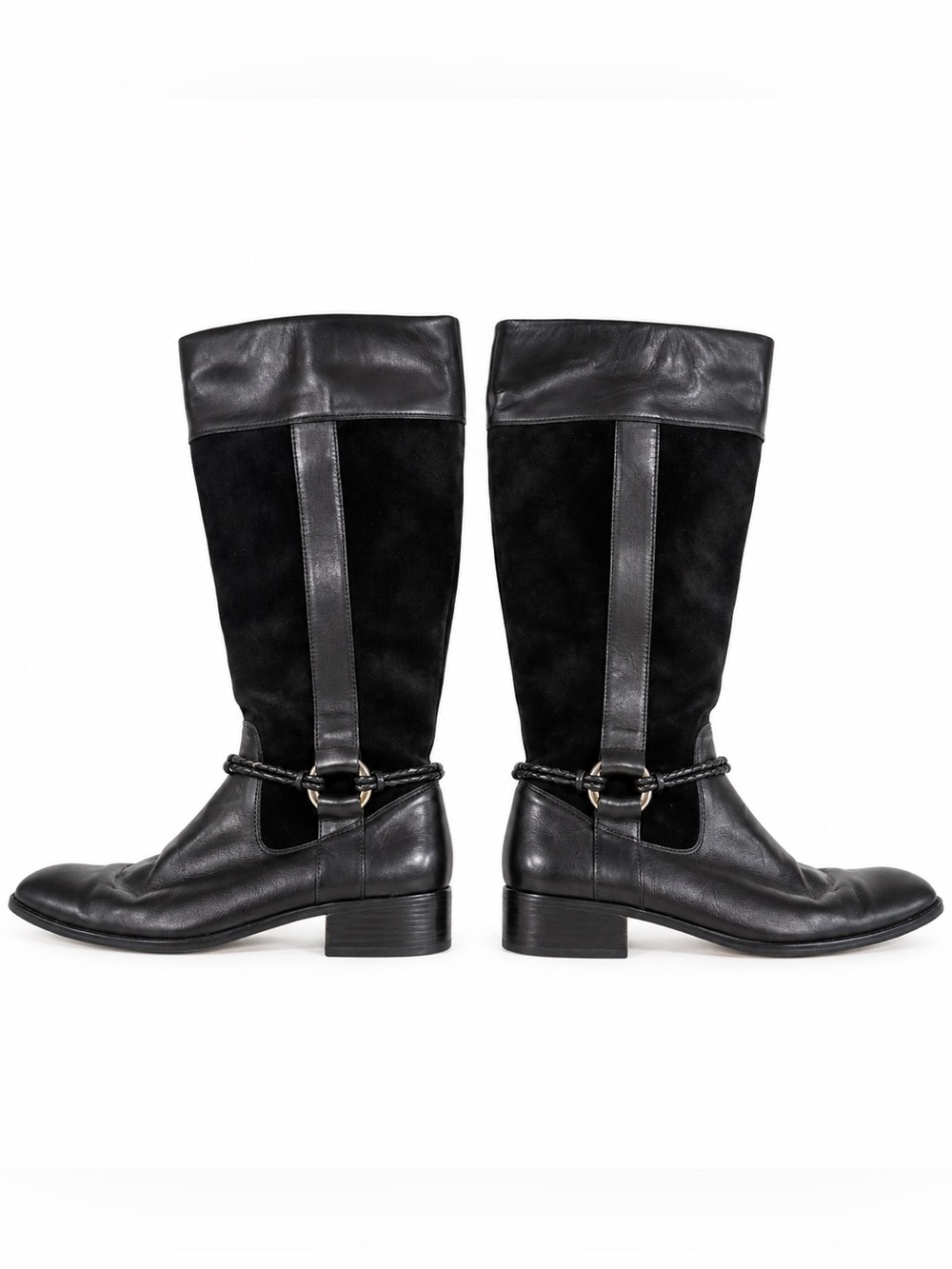 Coldwater Creek Black Leather & Suede Mid-Calf Boots Riding Boots 8